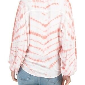 Young, Fabulous and Broke Coral & White  Tie Dye Tie Front Topper Beachy! M